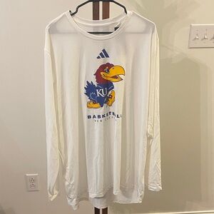 Adidas White KU Basketball Long Sleeve Tee